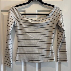 Off The Shoulder Long Sleeve Black and White Striped Top